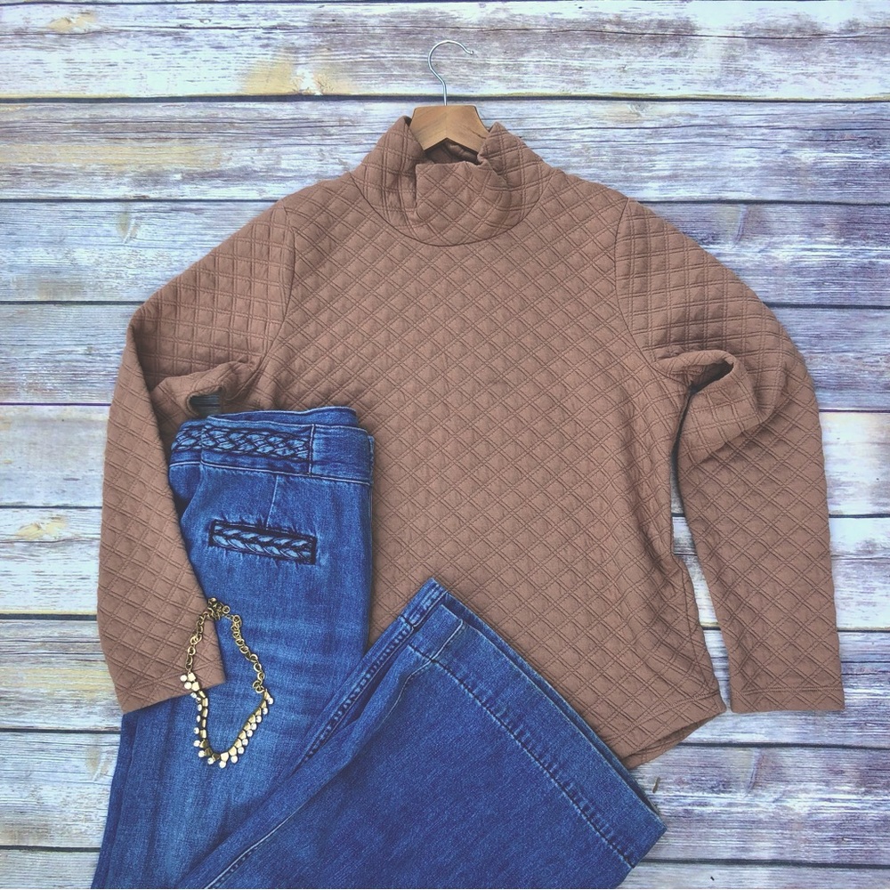 J. Crew Quilted Mockneck Pullover camel - Picture 5 of 11